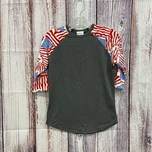 Unisex Kids Sloan Style 3/4 Sleeve Americana Grey US Flag 4th of July #4031